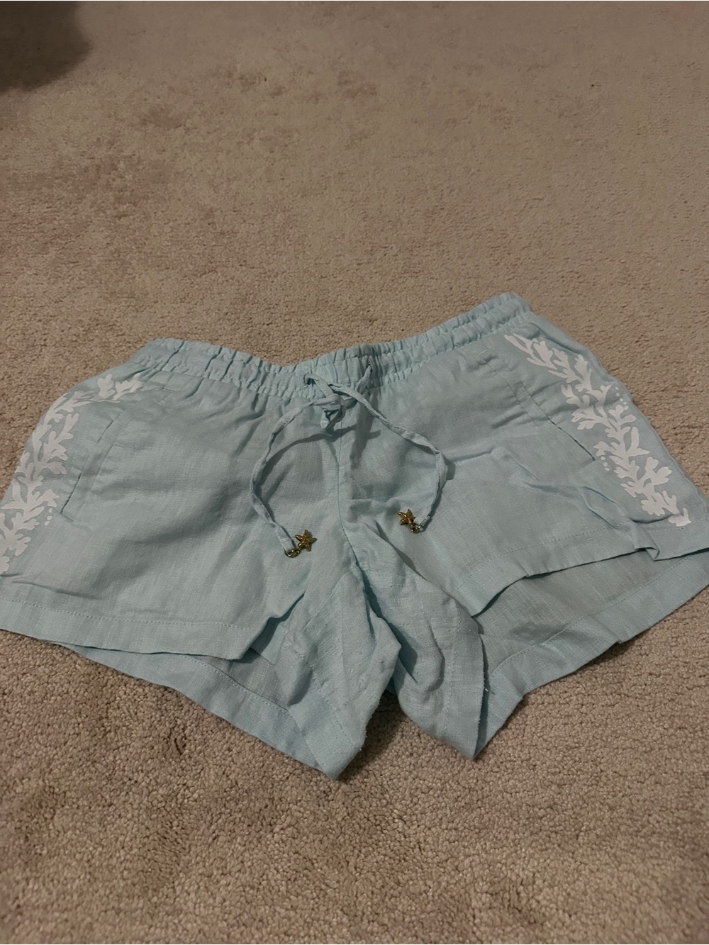 Lilly Pulitzer Light Blue Drawstring Embroidered Shorts